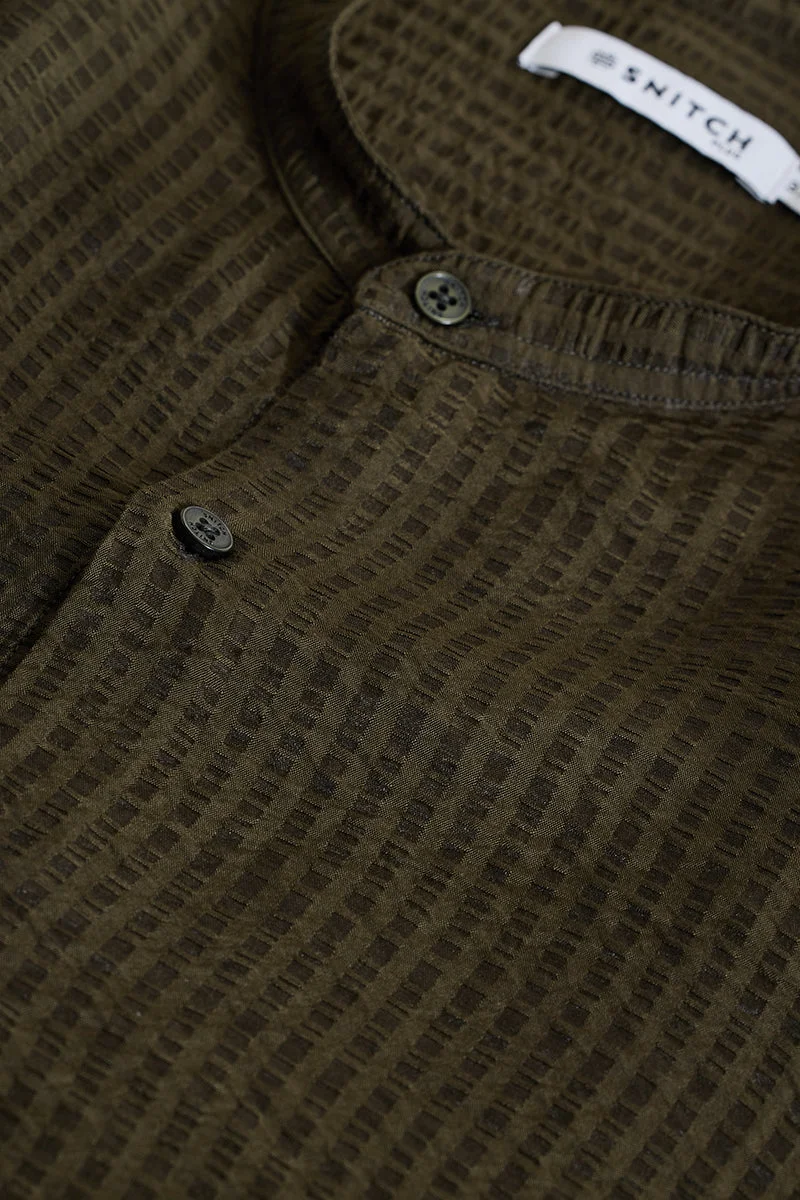 سنيتش Olive Textured Regular Fit Plus Size Shirt